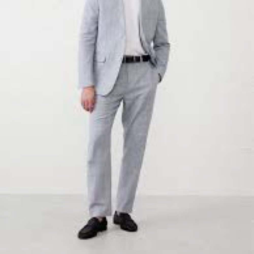 Banana Republic Tailored-Fit Linen-Blend Glen Plaid Suit Trouser in Light Gray